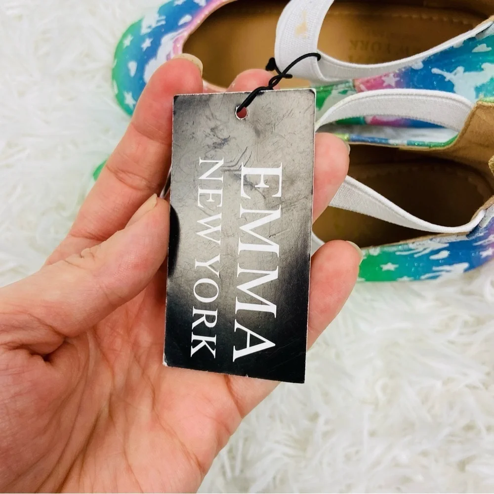 NWT EMMA NEW YORK colorful sparkly unicorn ballerina flats size girls 8